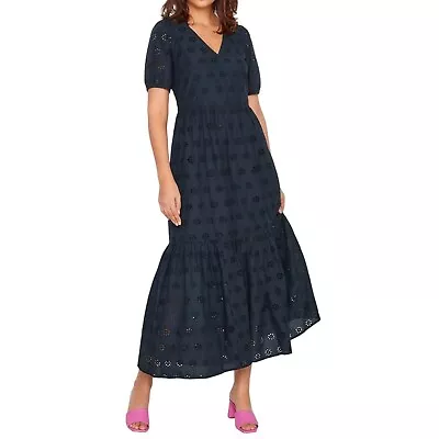 Long Tall Sally LTS Maxi Dress Womens 20 Blue Broderie Anglaise Eyelet Tier Puff • $39.88