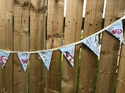 £7.50 • Buy Recycled Fabric Bunting, 1.7m, 12 Flags, Blue With Flowers, Butterflies, & Birds