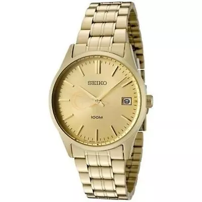 Seiko SGEF04 Mens Watch Gold Tone Stainless Steel Dress Link Bracelet Midsize • $90.40