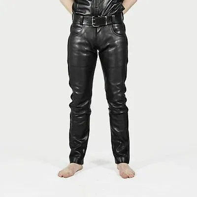 Men's Leather Pant Jeans Thigh Fit Pants Trousers Breeches Bluf Lederhosen Cuir • $129.99