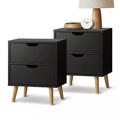 Oikiture 2 X Bedside Tables Side Table Bedroom Furniture Black • $103.80