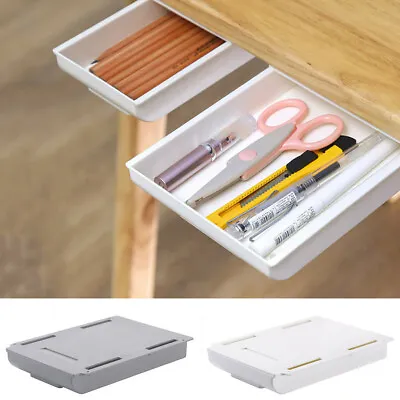 $8.79 • Buy Self Stick Pencil Tray Desk Table Storage Drawer Organizer Box Under Desk Stand