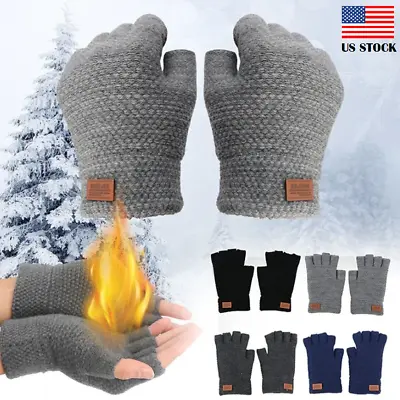 Winter Alpaca Wool Fingerless Gloves Thermal Men's Knitted Half Finger Mitten US • $8.27