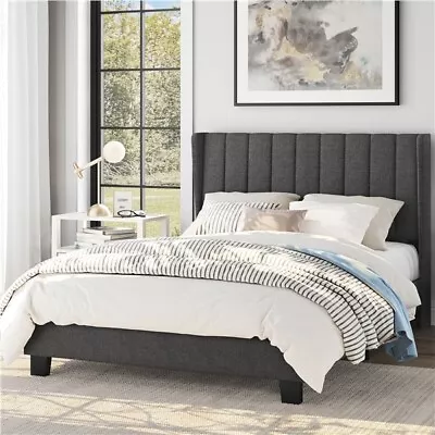 Full/Queen/King Upholstered Platform Bed Frame Tufted Headboard Gray/Blue/Beige • $139.99