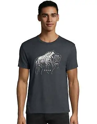 Hanes Men's Bison Buffalo Roam Graphic Tee Short Sleeve T Shirt Black Grey White • $14.35
