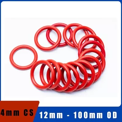 Food Grade O Ring Seals Silicone Rubber Red Metric 4mm Cross Section 12-80mm OD • £16.98