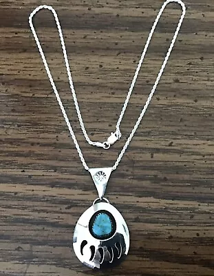 Sterling Silver Morenci Turquoise Bear Paw Pendant - Kenny Ray Mcneilley Jr. • $47.50