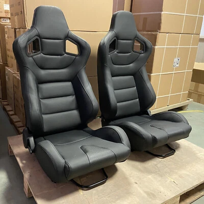 $339 • Buy 1 Pair Universal Car Racing Seats PVC Leather With 2 Sliders Sport Seats Black