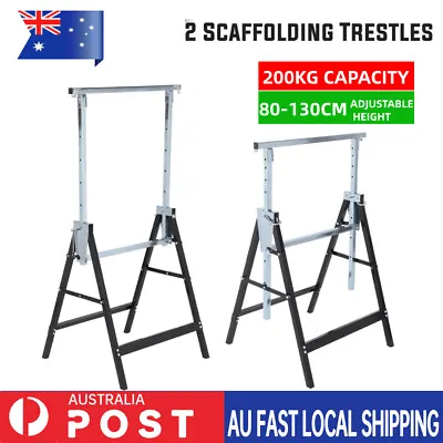 $73.88 • Buy 2X Heavy Duty Metal Saw Horse Foldable Steel Trestle Stand Carpentry Work Bench