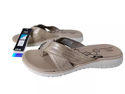 New Womens M&s Uk 5.5 Metallic Beige Flexible Light Summer Sandals Rrp £29.50 • £18.49