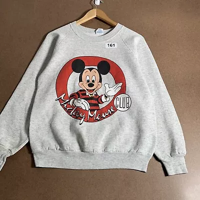 Vintage Mickey Mouse Sweater Adult Size Medium Grey Long Sleeve Men 24X19 90s • $25.55