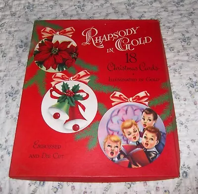 VINTAGE 50's OLD STORE STOCK 18 CHRISTMAS GREETING CARDS In BOX EMBOSSED DIE CUT • $29.99