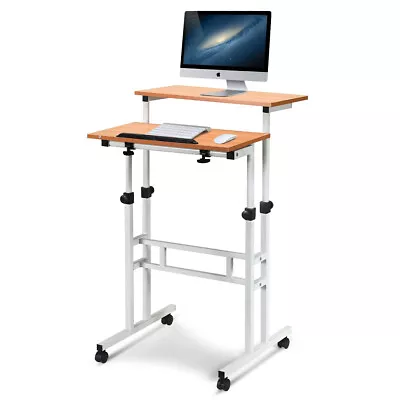 Mobile Stand Up Desk Adjustable Computer Sit Stand Workstation W/Wheels Office • $64.95