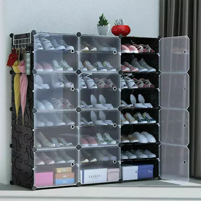 $23.95 • Buy Clear / White Door Cube DIY Shoe Cabinet Rack Storage Portable Stackable Organis