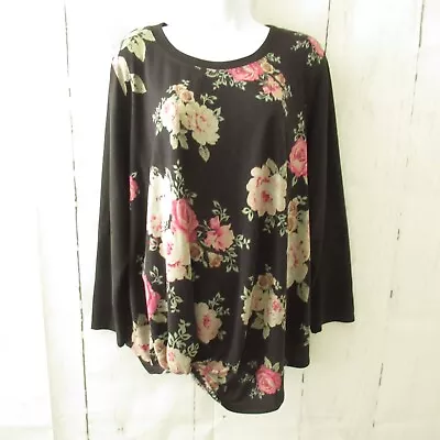 Alyx Top 1X Black Floral Long Sleeve Boho Peasant Plus Size • £16.08