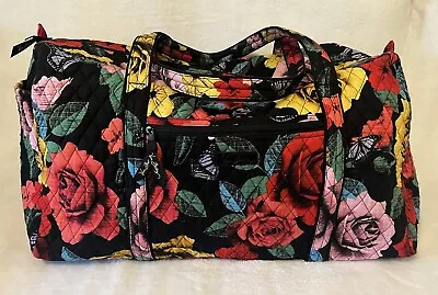 Vera Bradley Havana Rose Large Travel Duffle Weekender Bag Quilted Black Roses • $49.95