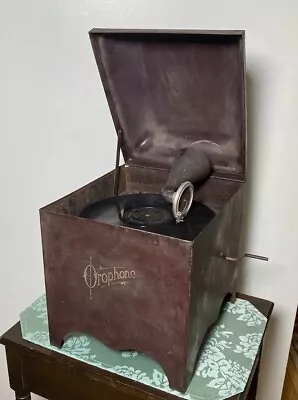 RARE Antique OROPHONE Record Player Mini Metal Phonograph WORKS Read C. 1910s • $795