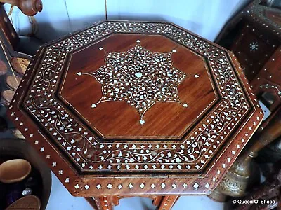 Anglo-Indian Inlay Table Antique Folding Occassional Table Early 20th Century# • $372.66