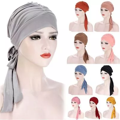 Elastic Headwear Chemo Pirate Cap Cancer Head Scarf Muslim Turban Hair Loss Hat • £3.59