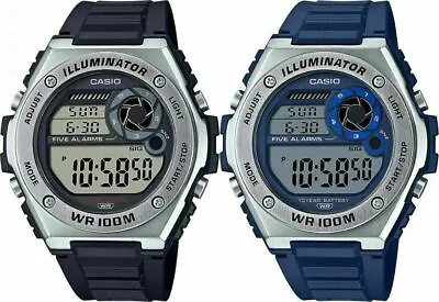 Casio Mens Watch MWD-100H Dual Time Stopwatch 5 Alarm Timer 10YR Battery 100M WR • $60