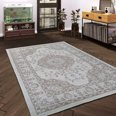 Beige Oriental Rug 100% Cotton Washable Easy-Care Large Small Carpet Runner Mats • £27.99