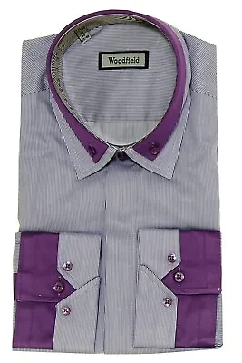 Mens' Shirt Double Collar Long Sleeves Purple Slim Fit Italian Design  W01 • £34.99