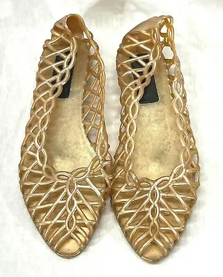 Vintage Gold Melissa Jelly Sandals Grendene Vintage 80s Made In Taiwan Size 6 • $49.99