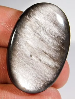 40.ct Natural Silver Sheen Fire Obsidian Oval Cabochon Jewelry Gemstone A2=236 • $12.19