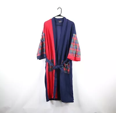 Vtg 90s Streetwear Mens One Size Color Block Fleece Belted Bath Robe Loungewear • $53.95