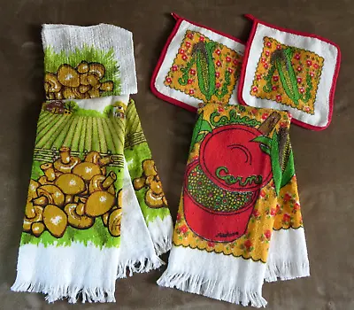 Vtg New Kitchen Towel Sets Vegetables Mushrooms Corn Fringe Edges • $12.95