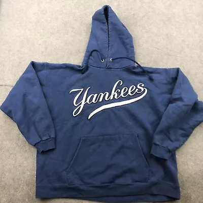 Vintage New York Yankees Hoodie Mens Medium Blue Spell Out Embroidered Thick • $48.98