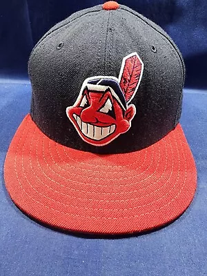 Vintage Cleveland Indians New Era Hat Blue/Red Wool Fitted Cap Size 7 1/4 • $39.99
