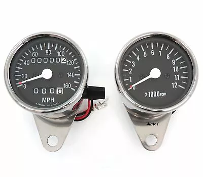 MPH Mini Speedometer 2240:60 & Tachometer 1:7 - Chrome & Black • $78.95