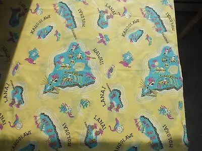 30 X60  YELLOW HAWAII ISLANDS KAHOOLAWE Molokai Cotton Quilt Fabric Vintage OOP • $12