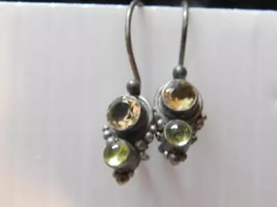 Vintage Mexican / Southwestern Sterling Silver Citrine + Peridot Dnglr Earrings • $38.88