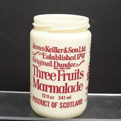 Vtg Glass Dundee Three Fruits Marmalade Jar 12oz James Keiller Son Red Text • $21.49