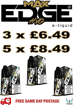 Edge MAX HVG E Liquid 3x 5x 10ml 3mg Vape Juice Flavour High 80VG - FREE POST • £8.07