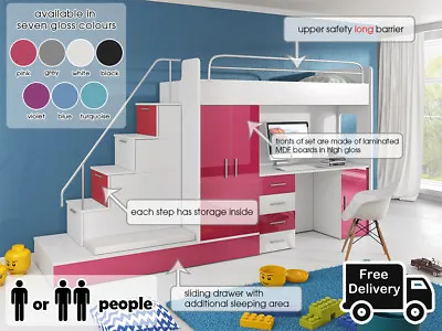 £789 • Buy Modern Cabin Loft Set Bunk Bed Kids Youth Wardrobe Desk Bed Storage Mattresses