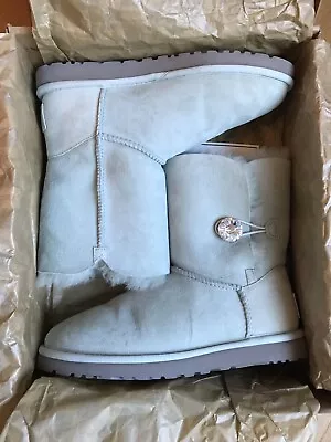 UGG BAILEY BUTTON BLING ICE BLUE BOOT US 9 / EU 40 / UK 7.5 Swarovski Crystal • $150