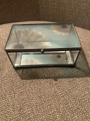 Glass Floral Trinket Jewelry Box Small With Mirrored Bottom 2.5” Tall • $18.98