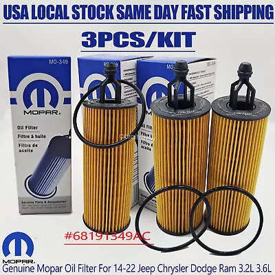 OEM 3X Mopar Oil Filter 68191349AC Chrysler Jeep Dodge RAM 3.2L 3.6L V6 MO-349 • $15.69