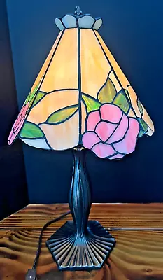 VINTAGE TIFFANY STYLE TABLE LAMP Rose Flowers 18.75  Tall X 10  Wide • $68