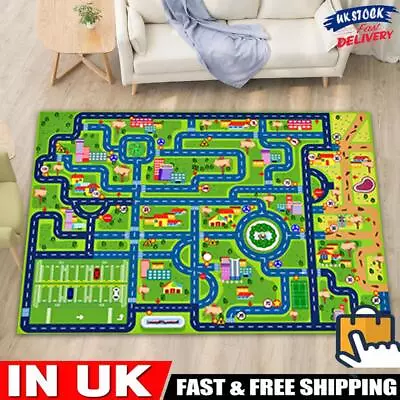 Kids Rug City Life Road Traffic Carpet PlayMat Car Rug (50*80 Cm Green Blue) • £8.39