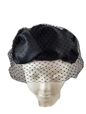 Black Satin Hat With Modesty Veil • $75