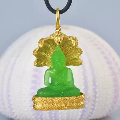 Buddha Image Mucalinda Naga Pendant Chalcedony Gold Vermeil Sterling 23.58 G • $329