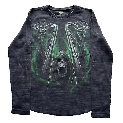 Y2k Cyber Goth Faded Glory Skeleton Biker Reaper Grunge Skater L/S Thermal Sz L • $30