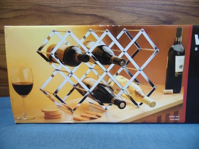 $29.99 • Buy Vtg NOS 10 Bottle Stainless Steel Finish Wine Rack Foldable Modern Prop Metal