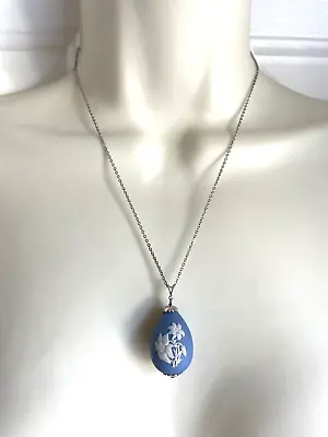 £95.23 • Buy Wedgwood Blue Jasperware Egg Pendant Necklace Lily Of The Valley Flowers