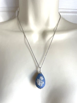 £95.23 • Buy Wedgwood Blue Jasperware Egg Pendant Necklace Lily Of The Valley Flowers