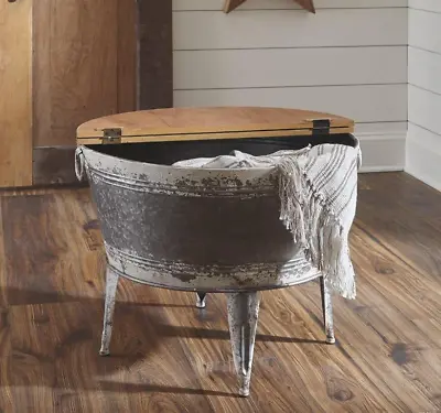 Rustic Classic Farmhouse Distressed Metal Accent Coffee Table Wash Tub Lift Top  • $270.95